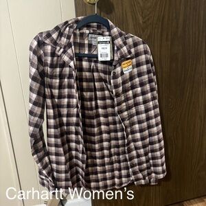 Carhartt Women's Checkered Flannel Shirt in Brown and Cream